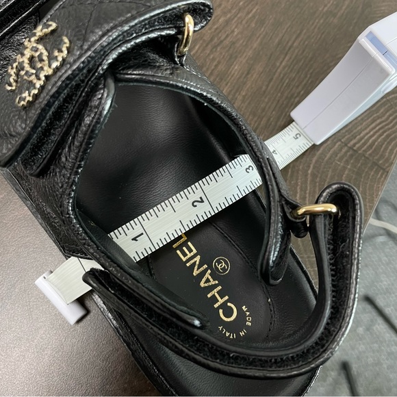 CHANEL Authentic Black Caviar Leather Dad Sandals Gold Hardware Strap Shoes - Picture 9 of 10